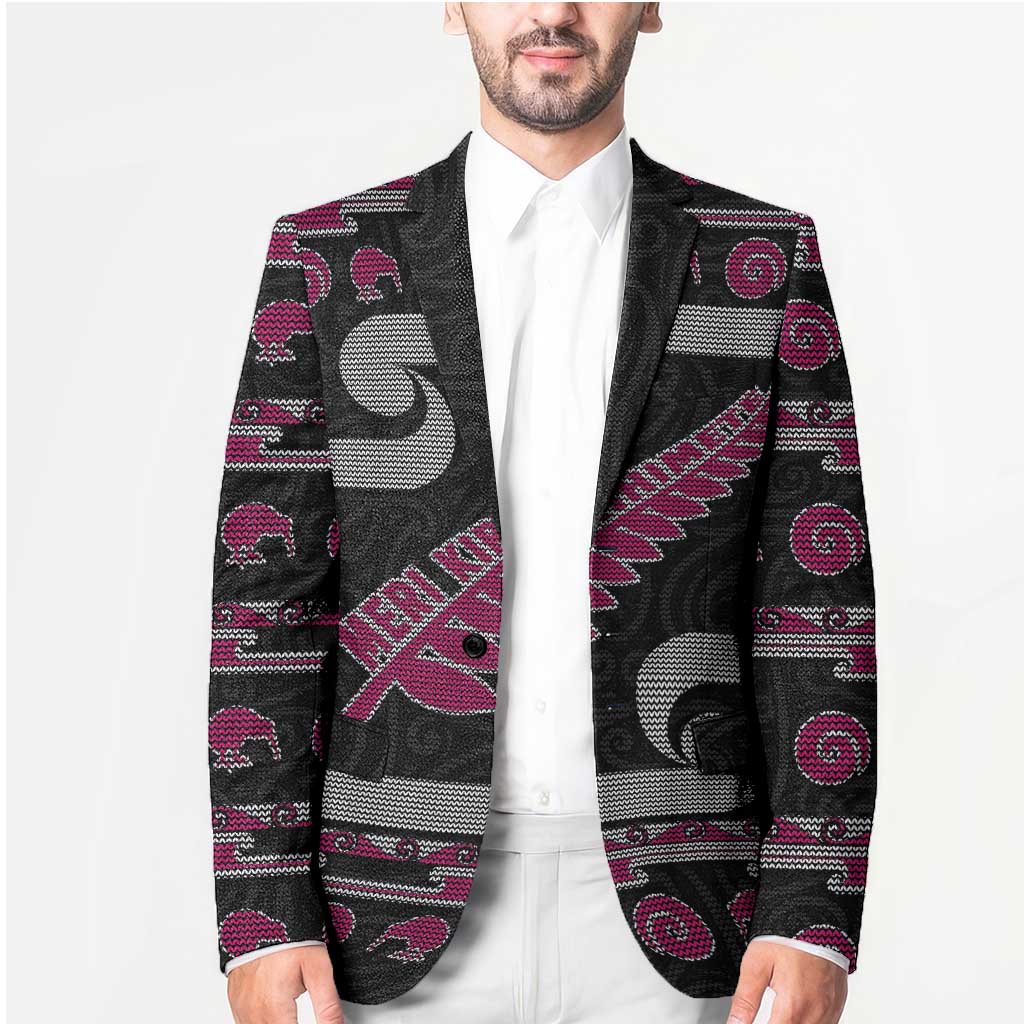 New Zealand Christmas Blazer Meri Kirihimete Silver Fern Knit Style Pink Color LT03 - Polynesian Pride