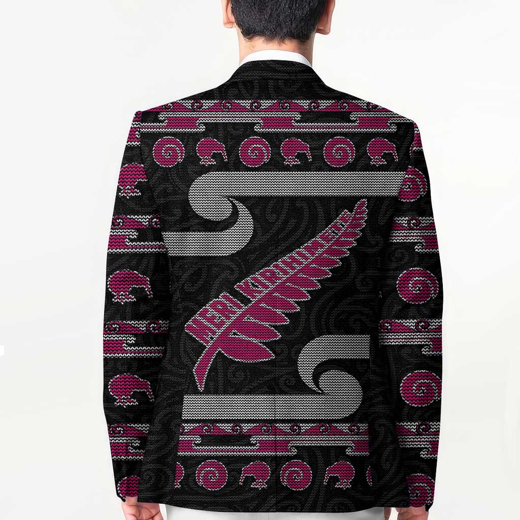 New Zealand Christmas Blazer Meri Kirihimete Silver Fern Knit Style Pink Color LT03 - Polynesian Pride