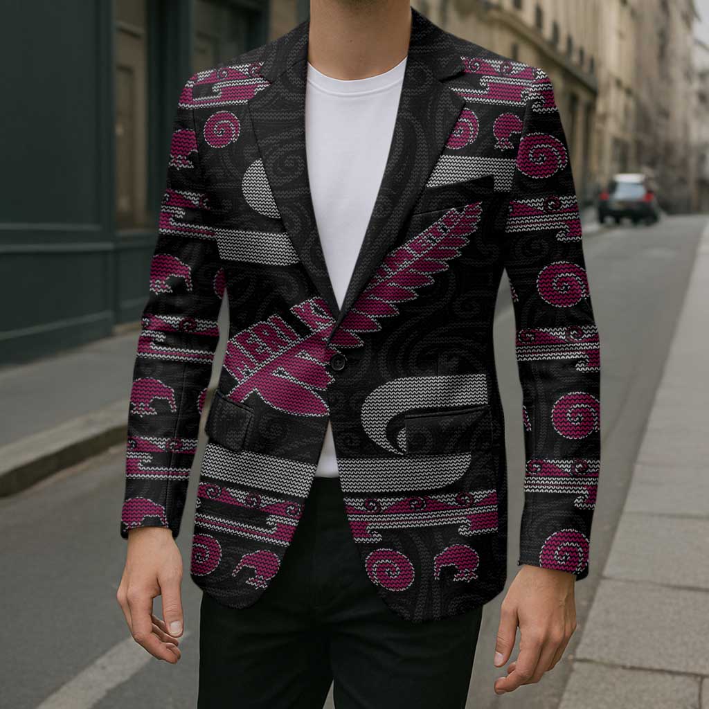 New Zealand Christmas Blazer Meri Kirihimete Silver Fern Knit Style Pink Color LT03 - Polynesian Pride
