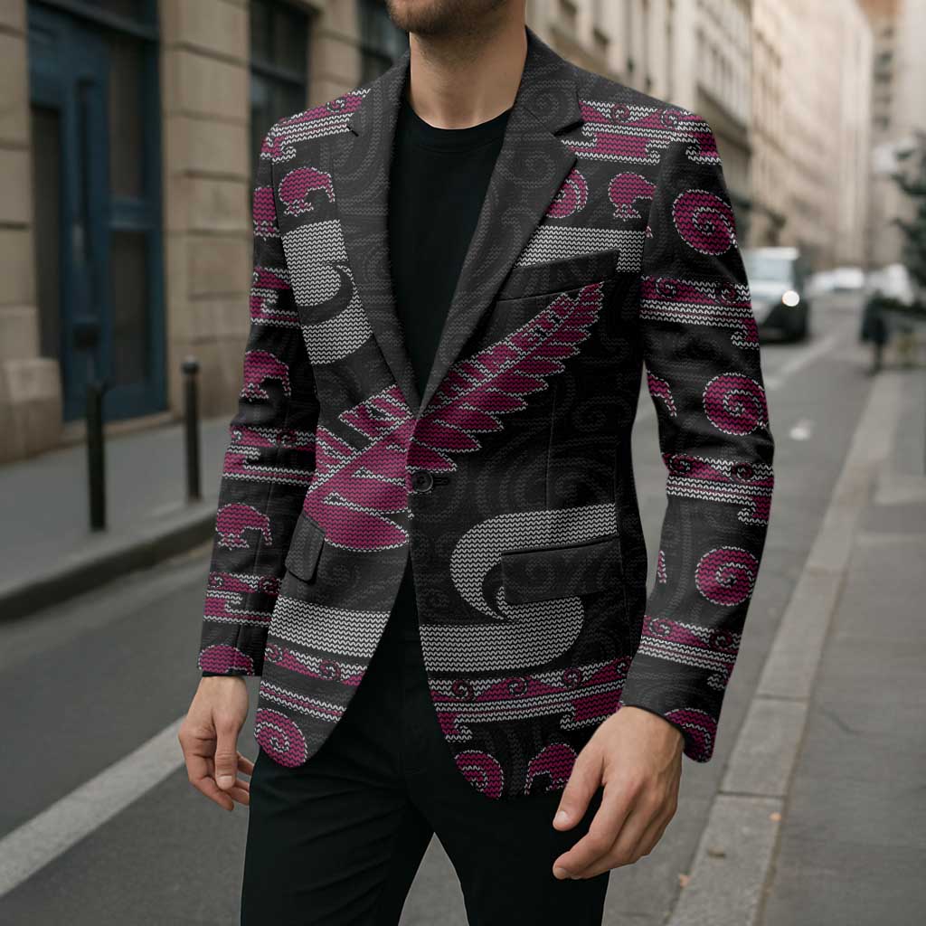 New Zealand Christmas Blazer Meri Kirihimete Silver Fern Knit Style Pink Color LT03 - Polynesian Pride