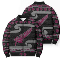 New Zealand Christmas Bomber Puffer Jacket Meri Kirihimete Silver Fern Knit Style Pink Color LT03 - Polynesian Pride