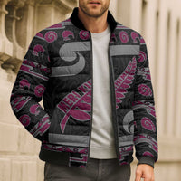 New Zealand Christmas Bomber Puffer Jacket Meri Kirihimete Silver Fern Knit Style Pink Color LT03 - Polynesian Pride