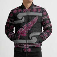New Zealand Christmas Bomber Puffer Jacket Meri Kirihimete Silver Fern Knit Style Pink Color LT03 - Polynesian Pride