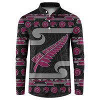 New Zealand Christmas Button Sweatshirt Meri Kirihimete Silver Fern Knit Style Pink Color LT03 Pink - Polynesian Pride