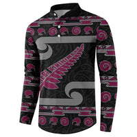 New Zealand Christmas Button Sweatshirt Meri Kirihimete Silver Fern Knit Style Pink Color LT03 - Polynesian Pride