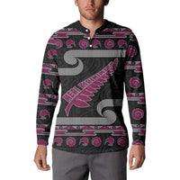 New Zealand Christmas Button Sweatshirt Meri Kirihimete Silver Fern Knit Style Pink Color LT03 - Polynesian Pride