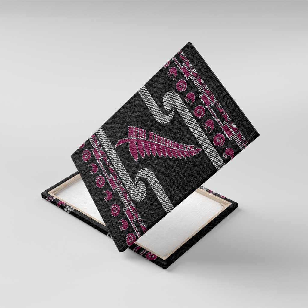 New Zealand Christmas Canvas Wall Art Meri Kirihimete Silver Fern Knit Style Pink Color LT03 With Frame Pink - Polynesian Pride