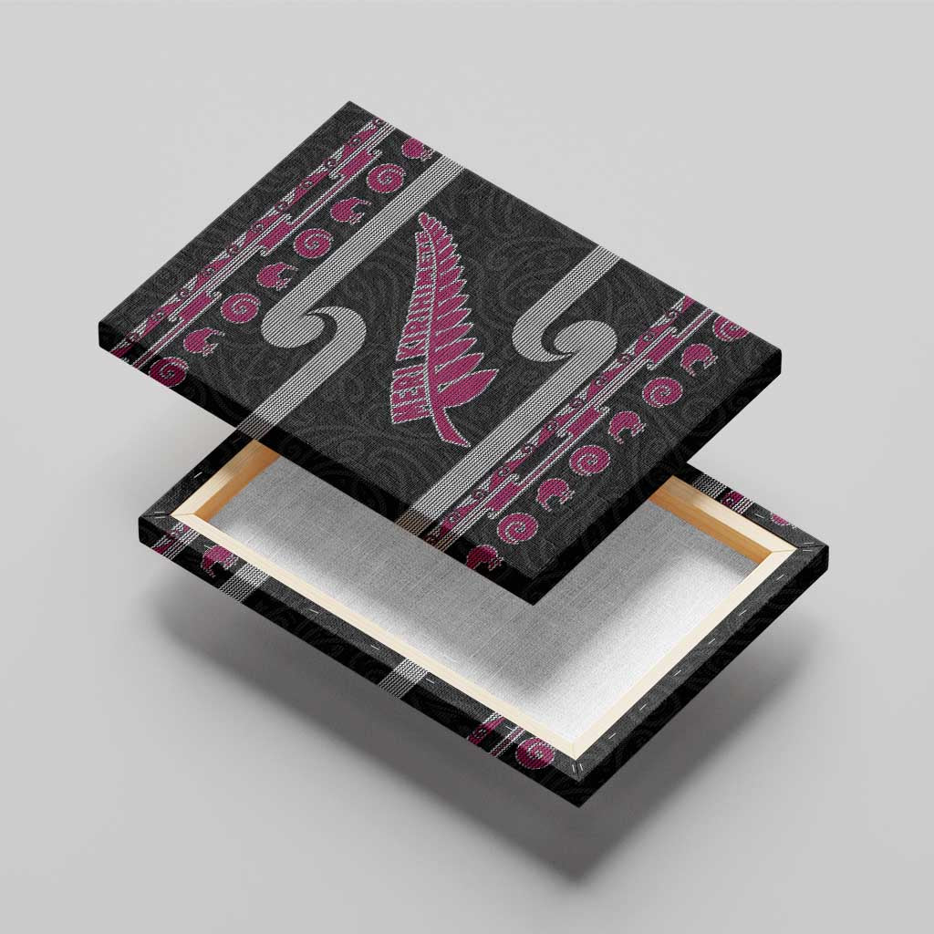 New Zealand Christmas Canvas Wall Art Meri Kirihimete Silver Fern Knit Style Pink Color LT03 - Polynesian Pride