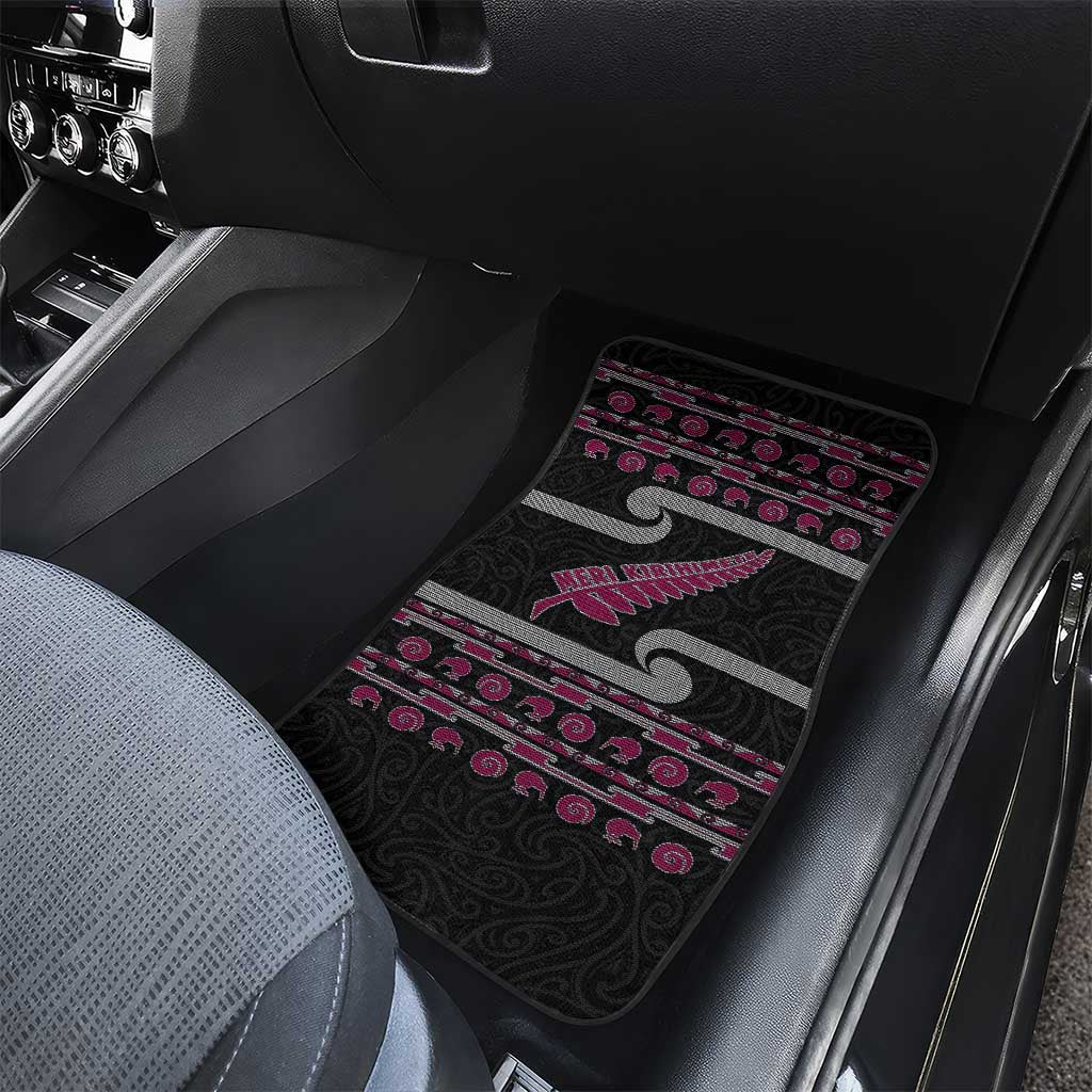 New Zealand Christmas Car Mats Meri Kirihimete Silver Fern Knit Style Pink Color LT03 - Polynesian Pride