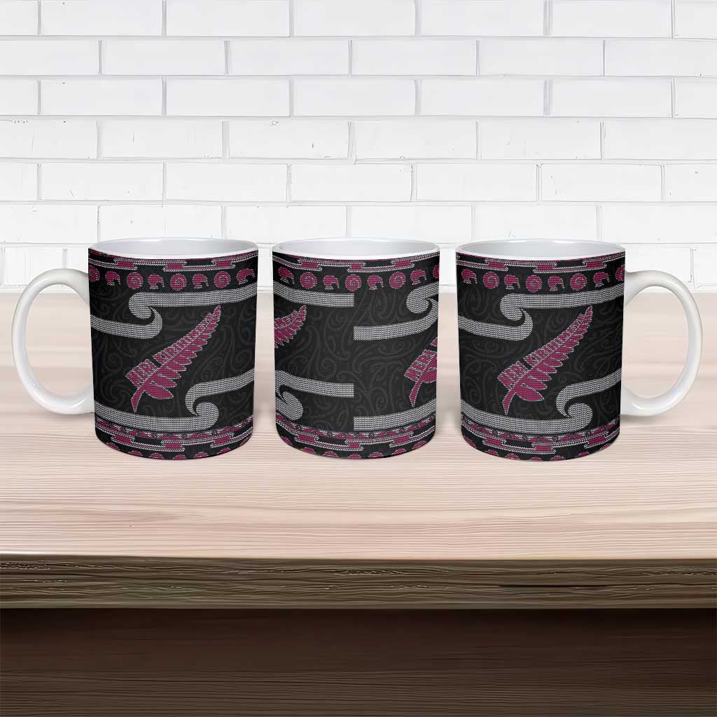 New Zealand Christmas Ceramic Mug Meri Kirihimete Silver Fern Knit Style Pink Color LT03 - Polynesian Pride