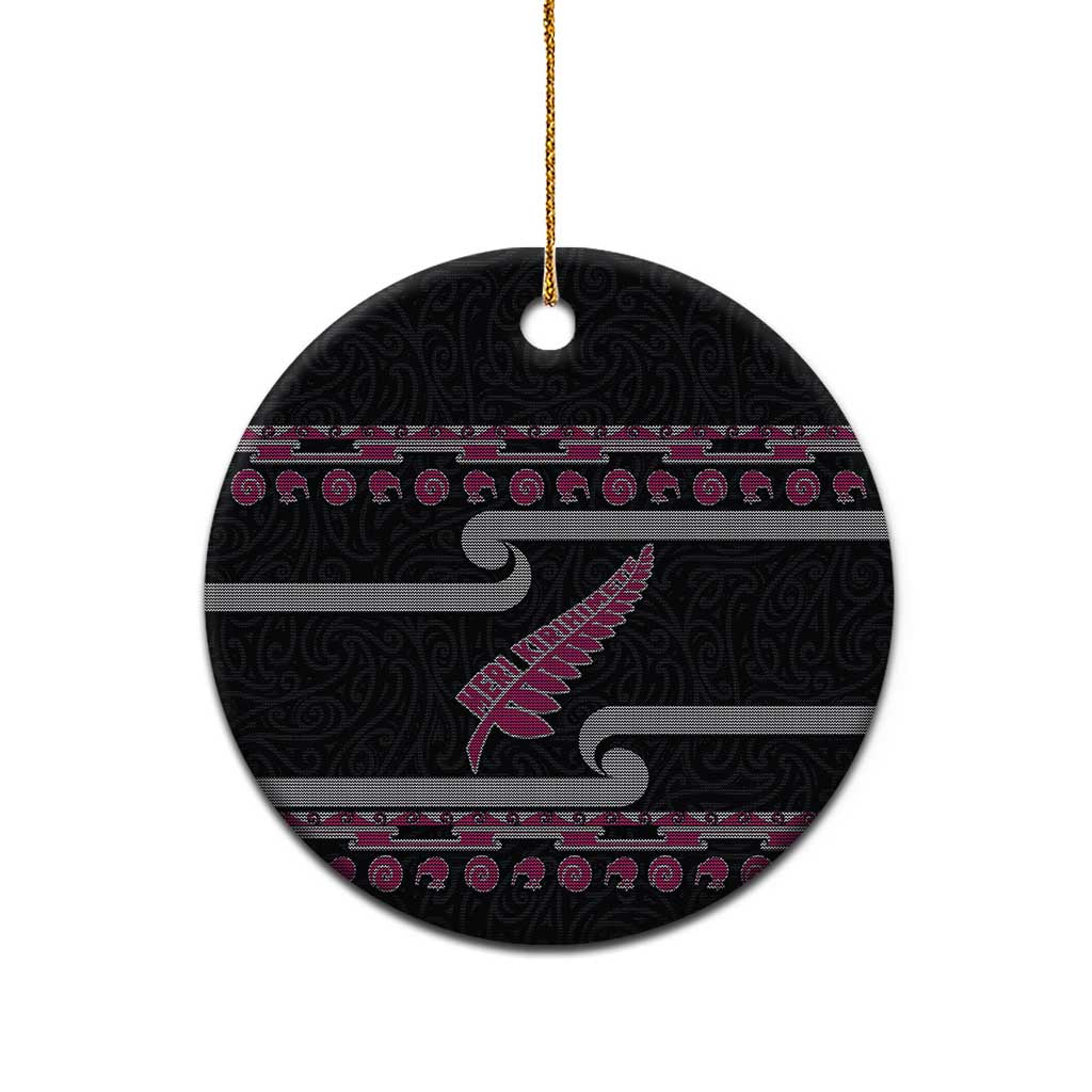 New Zealand Christmas Ceramic Ornament Meri Kirihimete Silver Fern Knit Style Pink Color LT03 - Polynesian Pride