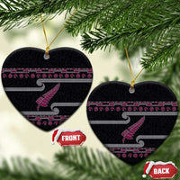 New Zealand Christmas Ceramic Ornament Meri Kirihimete Silver Fern Knit Style Pink Color LT03 Heart Pink - Polynesian Pride