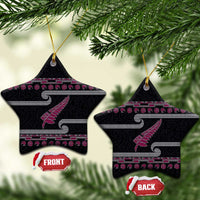 New Zealand Christmas Ceramic Ornament Meri Kirihimete Silver Fern Knit Style Pink Color LT03 Star Pink - Polynesian Pride
