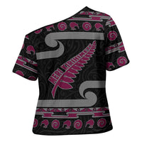 New Zealand Christmas Cross Shoulder Shirt Meri Kirihimete Silver Fern Knit Style Pink Color LT03 - Polynesian Pride