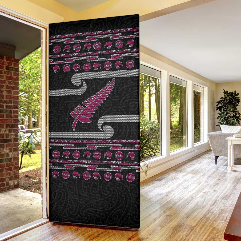 New Zealand Christmas Door Cover Meri Kirihimete Silver Fern Knit Style Pink Color LT03 - Polynesian Pride