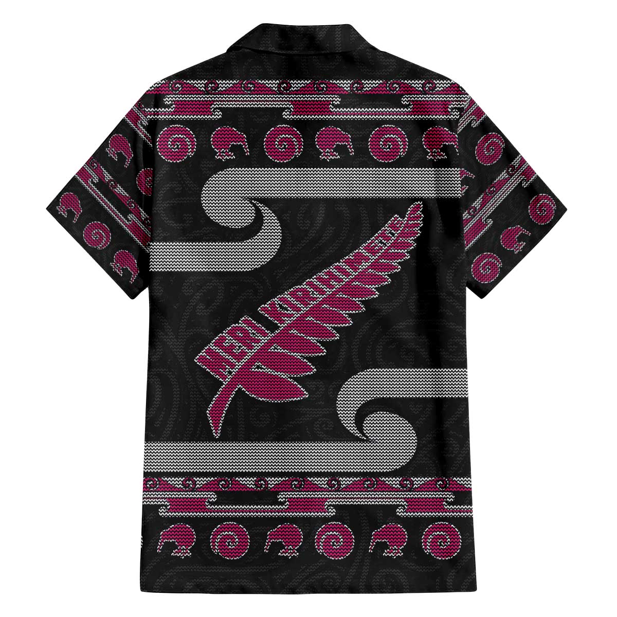 New Zealand Christmas Family Matching Off The Shoulder Long Sleeve Dress and Hawaiian Shirt Meri Kirihimete Silver Fern Knit Style Pink Color LT03 - Polynesian Pride