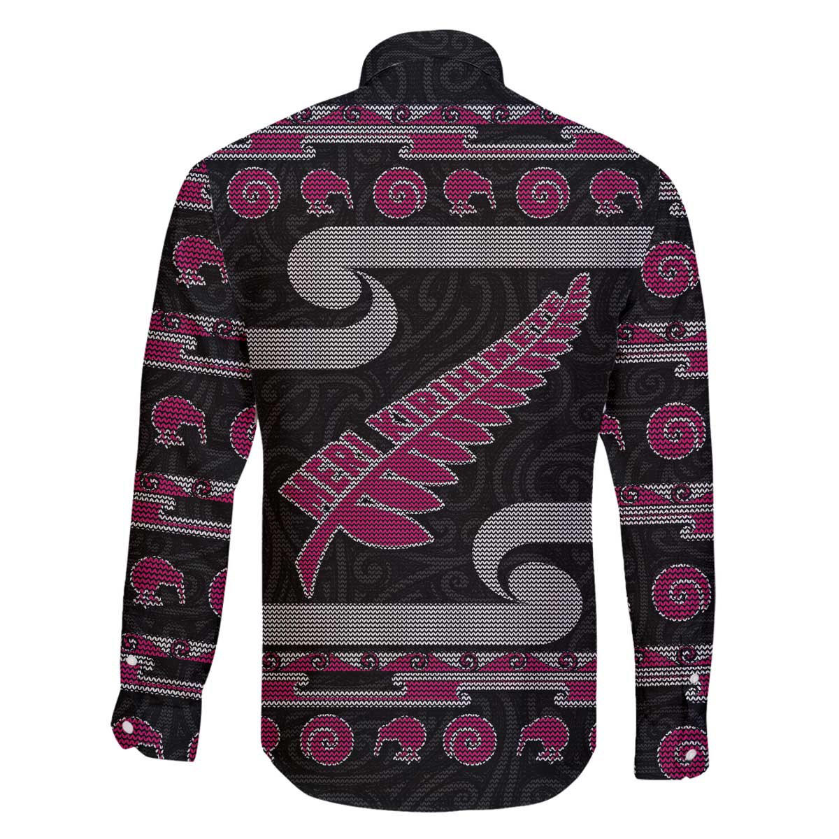 New Zealand Christmas Family Matching Off The Shoulder Long Sleeve Dress and Hawaiian Shirt Meri Kirihimete Silver Fern Knit Style Pink Color LT03 - Polynesian Pride