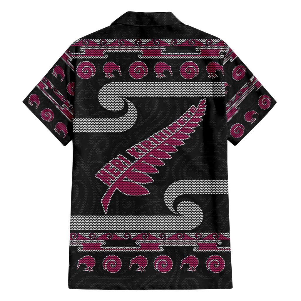New Zealand Christmas Family Matching Puletasi and Hawaiian Shirt Meri Kirihimete Silver Fern Knit Style Pink Color LT03 - Polynesian Pride