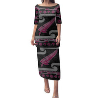 New Zealand Christmas Family Matching Puletasi and Hawaiian Shirt Meri Kirihimete Silver Fern Knit Style Pink Color LT03 Mom's Dress Pink - Polynesian Pride