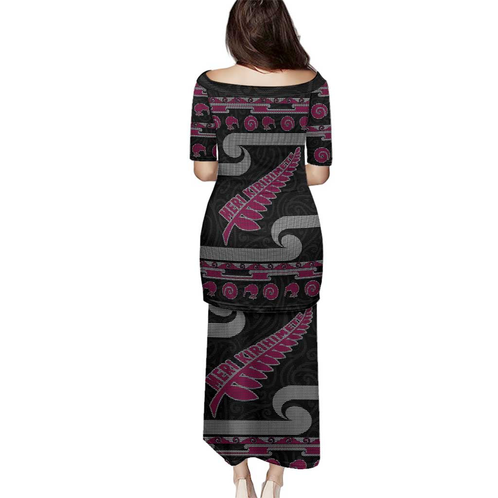 New Zealand Christmas Family Matching Puletasi and Hawaiian Shirt Meri Kirihimete Silver Fern Knit Style Pink Color LT03 - Polynesian Pride