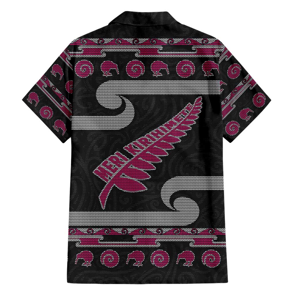 New Zealand Christmas Family Matching Short Sleeve Bodycon Dress and Hawaiian Shirt Meri Kirihimete Silver Fern Knit Style Pink Color LT03 - Polynesian Pride