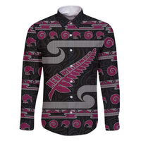 New Zealand Christmas Family Matching Short Sleeve Bodycon Dress and Hawaiian Shirt Meri Kirihimete Silver Fern Knit Style Pink Color LT03 Dad's Shirt - Long Sleeve Pink - Polynesian Pride
