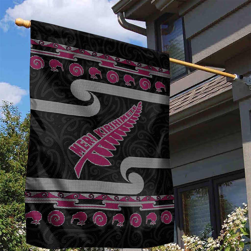 New Zealand Christmas Garden Flag Meri Kirihimete Silver Fern Knit Style Pink Color LT03 - Polynesian Pride