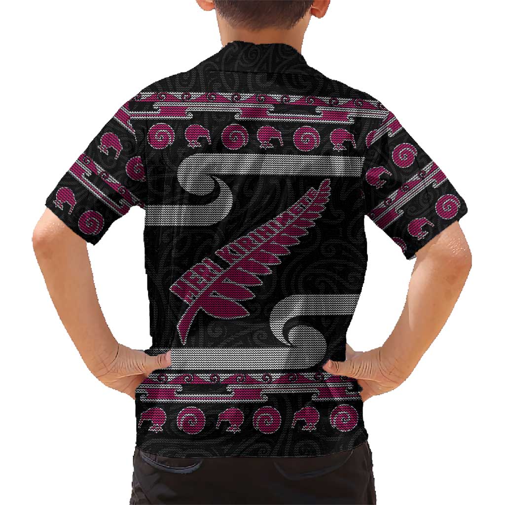 New Zealand Christmas Hawaiian Shirt Meri Kirihimete Silver Fern Knit Style Pink Color LT03 - Polynesian Pride