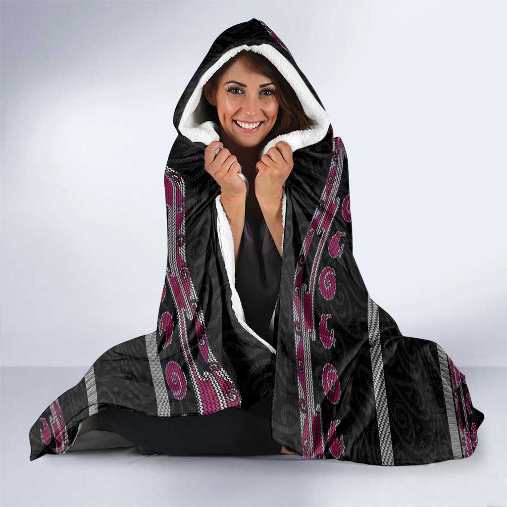 New Zealand Christmas Hooded Blanket Meri Kirihimete Silver Fern Knit Style Pink Color LT03 - Polynesian Pride