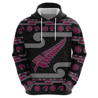 New Zealand Christmas Hoodie Meri Kirihimete Silver Fern Knit Style Pink Color LT03 - Polynesian Pride