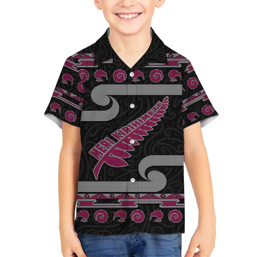 New Zealand Christmas Kid Hawaiian Shirt Meri Kirihimete Silver Fern Knit Style Pink Color LT03 Kid Pink - Polynesian Pride