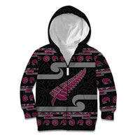 New Zealand Christmas Kid Hoodie Meri Kirihimete Silver Fern Knit Style Pink Color LT03 Zip Hoodie Pink - Polynesian Pride