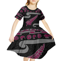 New Zealand Christmas Kid Short Sleeve Dress Meri Kirihimete Silver Fern Knit Style Pink Color LT03 - Polynesian Pride