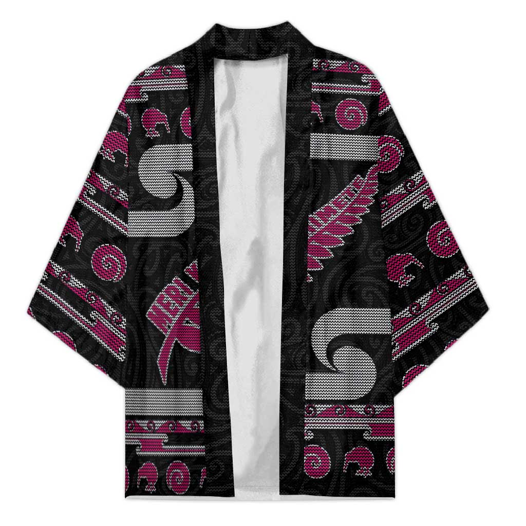 New Zealand Christmas Kimono Meri Kirihimete Silver Fern Knit Style Pink Color LT03 Unisex Pink - Polynesian Pride