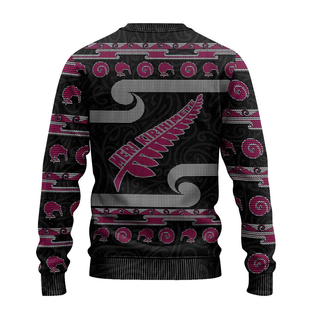 New Zealand Christmas Ugly Christmas Sweater Meri Kirihimete Silver Fern Knit Style Pink Color LT03 - Polynesian Pride