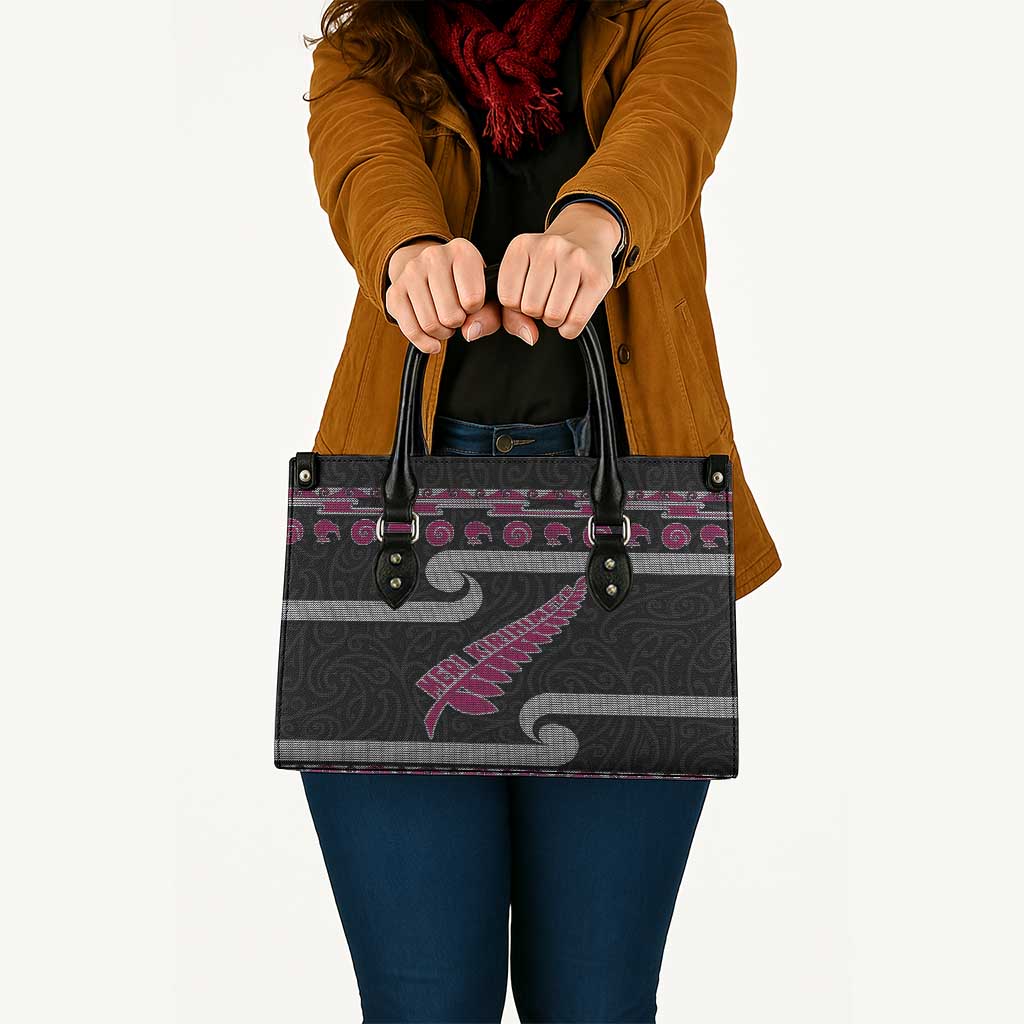 New Zealand Christmas Leather Bag Meri Kirihimete Silver Fern Knit Style Pink Color LT03 - Polynesian Pride