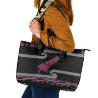 New Zealand Christmas Leather Tote Bag Meri Kirihimete Silver Fern Knit Style Pink Color LT03 Pink - Polynesian Pride