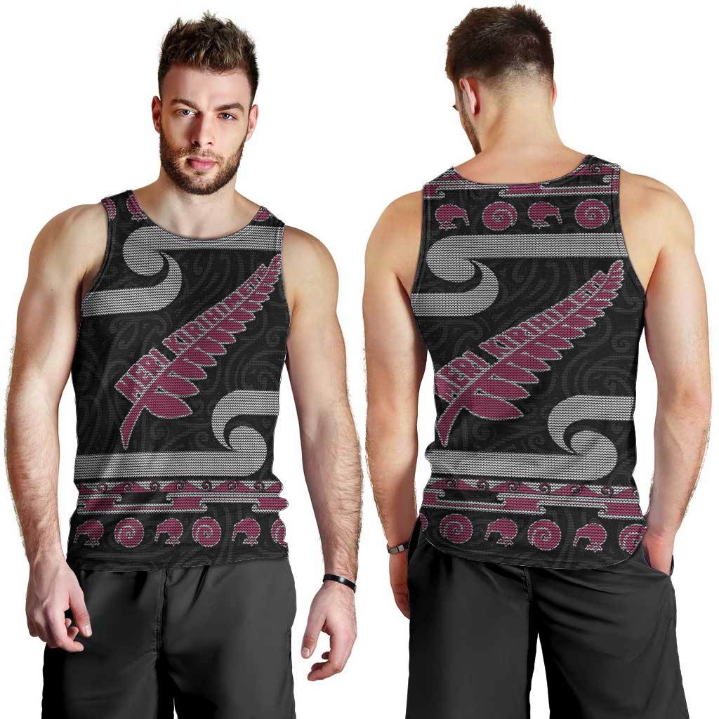 New Zealand Christmas Men Tank Top Meri Kirihimete Silver Fern Knit Style Pink Color LT03 - Polynesian Pride