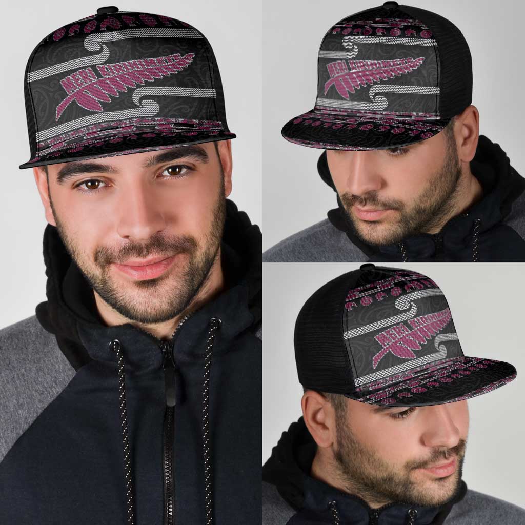 New Zealand Christmas Mesh Trucker Cap Meri Kirihimete Silver Fern Knit Style Pink Color LT03 - Polynesian Pride