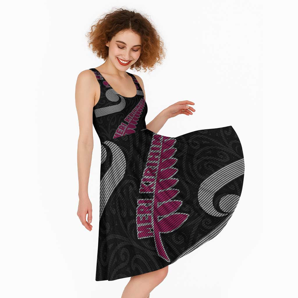 New Zealand Christmas Midi Dress Meri Kirihimete Silver Fern Knit Style Pink Color LT03 - Polynesian Pride