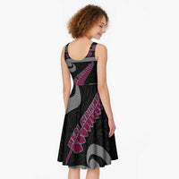 New Zealand Christmas Midi Dress Meri Kirihimete Silver Fern Knit Style Pink Color LT03 - Polynesian Pride