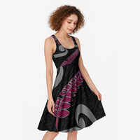 New Zealand Christmas Midi Dress Meri Kirihimete Silver Fern Knit Style Pink Color LT03 - Polynesian Pride
