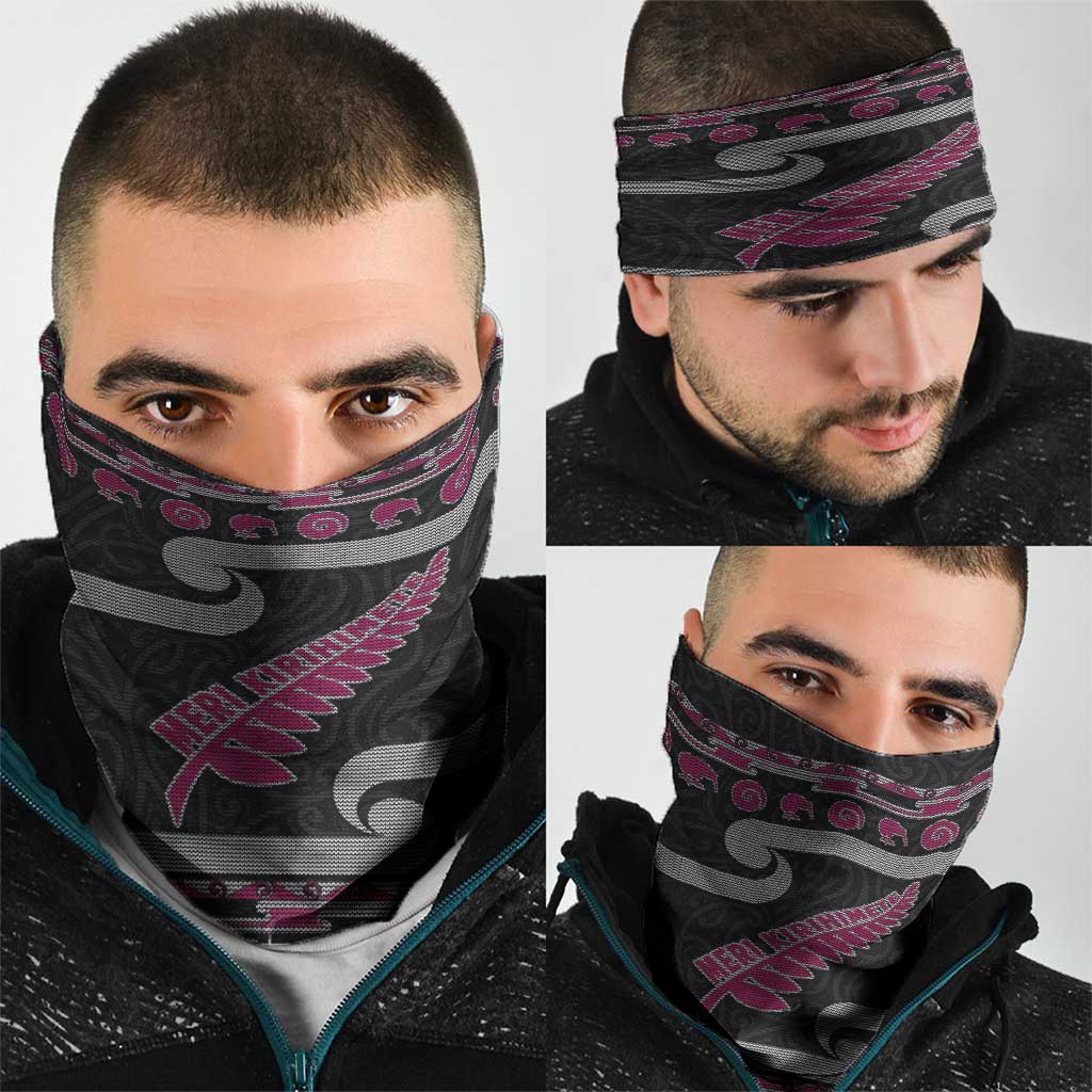 New Zealand Christmas Neck Gaiter Meri Kirihimete Silver Fern Knit Style Pink Color LT03 - Polynesian Pride