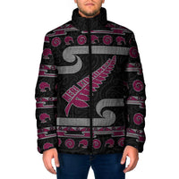 New Zealand Christmas Padded Jacket Meri Kirihimete Silver Fern Knit Style Pink Color LT03 Men Pink - Polynesian Pride