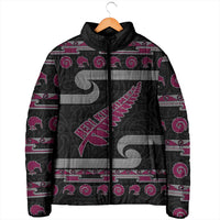New Zealand Christmas Padded Jacket Meri Kirihimete Silver Fern Knit Style Pink Color LT03 - Polynesian Pride