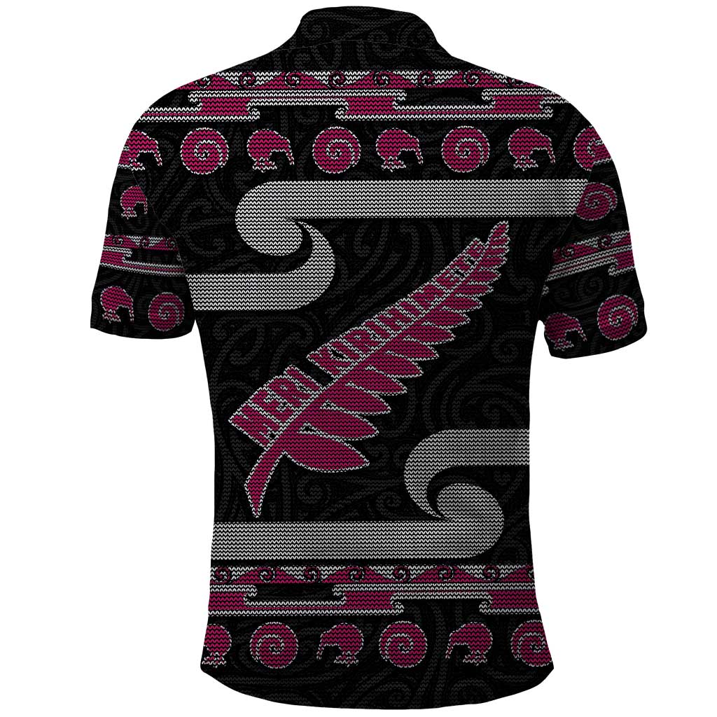 New Zealand Christmas Polo Shirt Meri Kirihimete Silver Fern Knit Style Pink Color LT03 - Polynesian Pride
