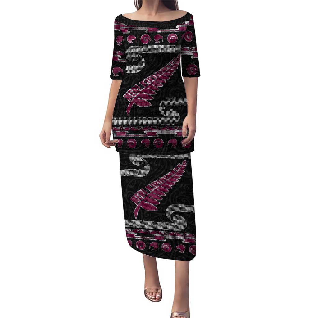 New Zealand Christmas Puletasi Meri Kirihimete Silver Fern Knit Style Pink Color - Polynesian Pride