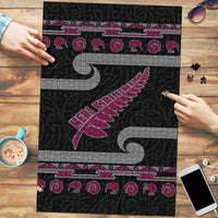 New Zealand Christmas Puzzle Meri Kirihimete Silver Fern Knit Style Pink Color LT03 Pink - Polynesian Pride