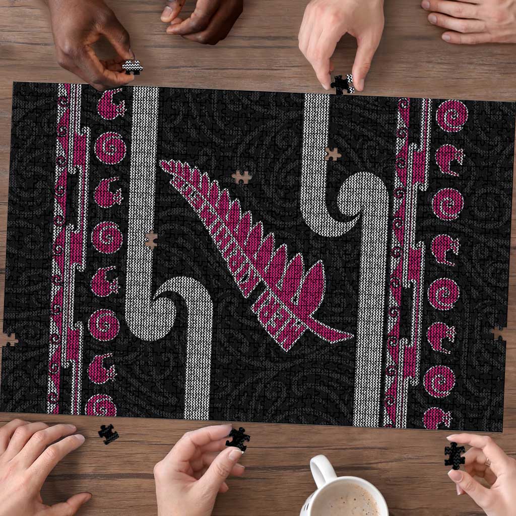 New Zealand Christmas Puzzle Meri Kirihimete Silver Fern Knit Style Pink Color LT03 - Polynesian Pride