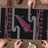New Zealand Christmas Puzzle Meri Kirihimete Silver Fern Knit Style Pink Color LT03 - Polynesian Pride